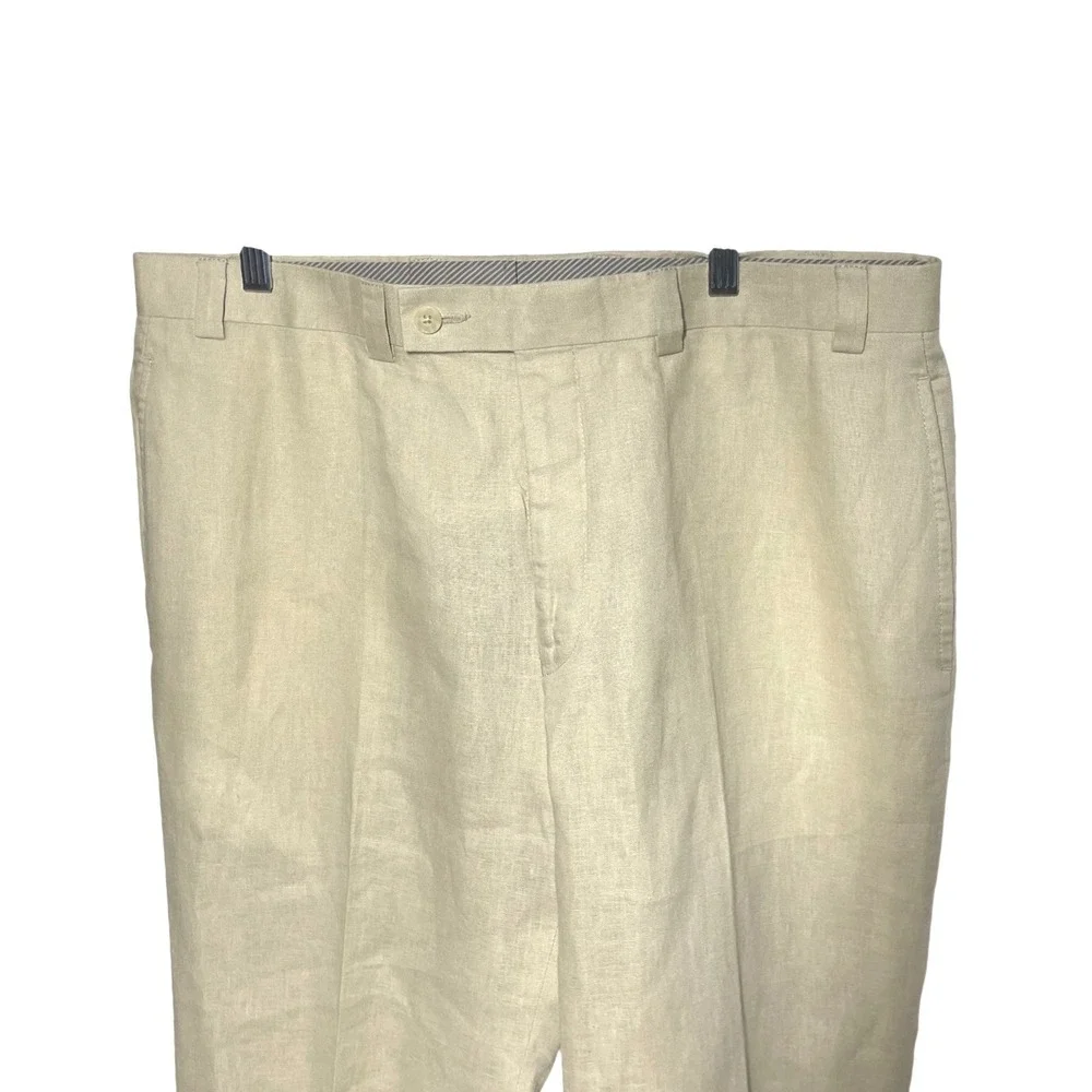 Calvin‎ Klein Mens 100% Linen Dress Pants Beige Trousers 36 x 30 Coastal Luxury